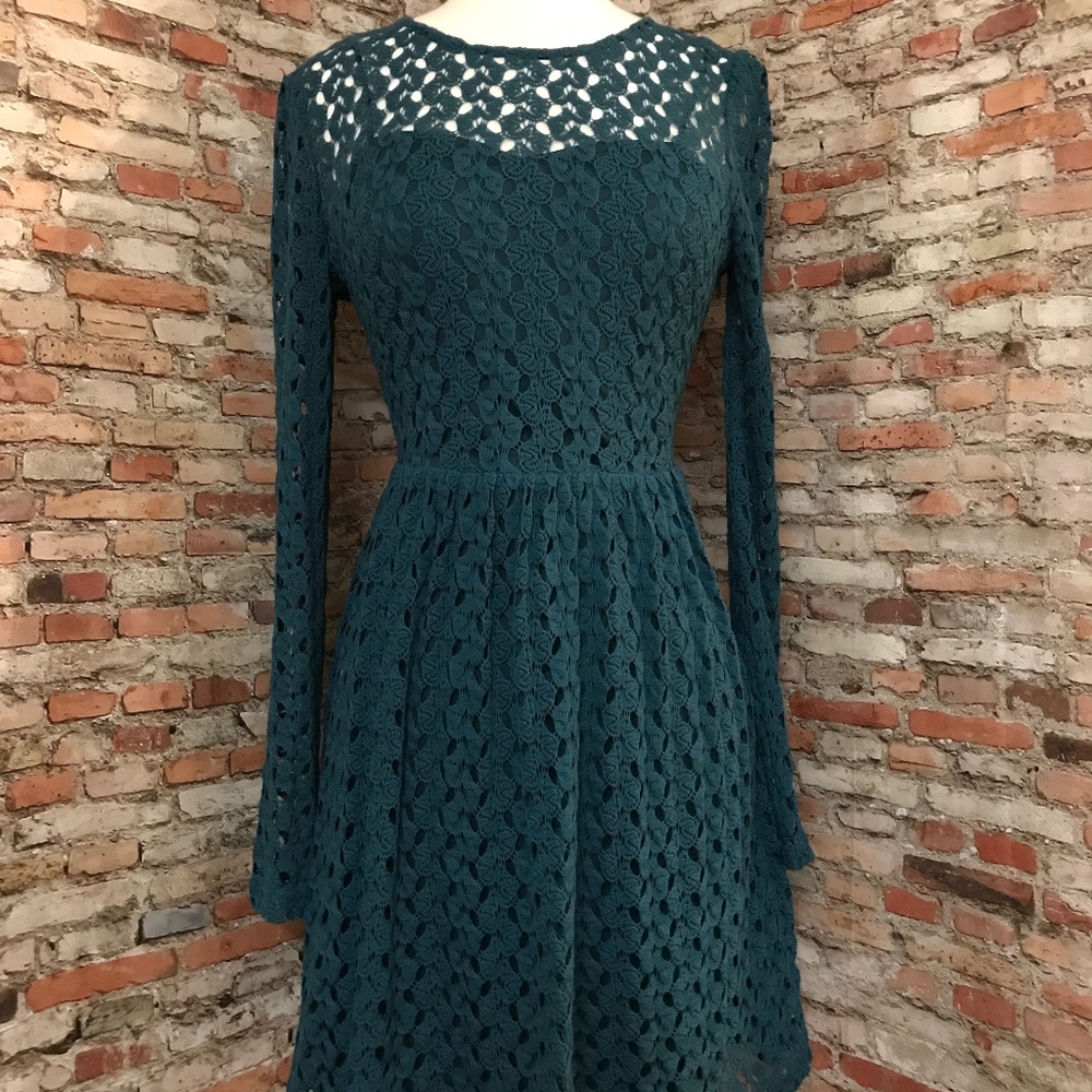 TEAL CROCHET OVERLAY DRESS (never worn)